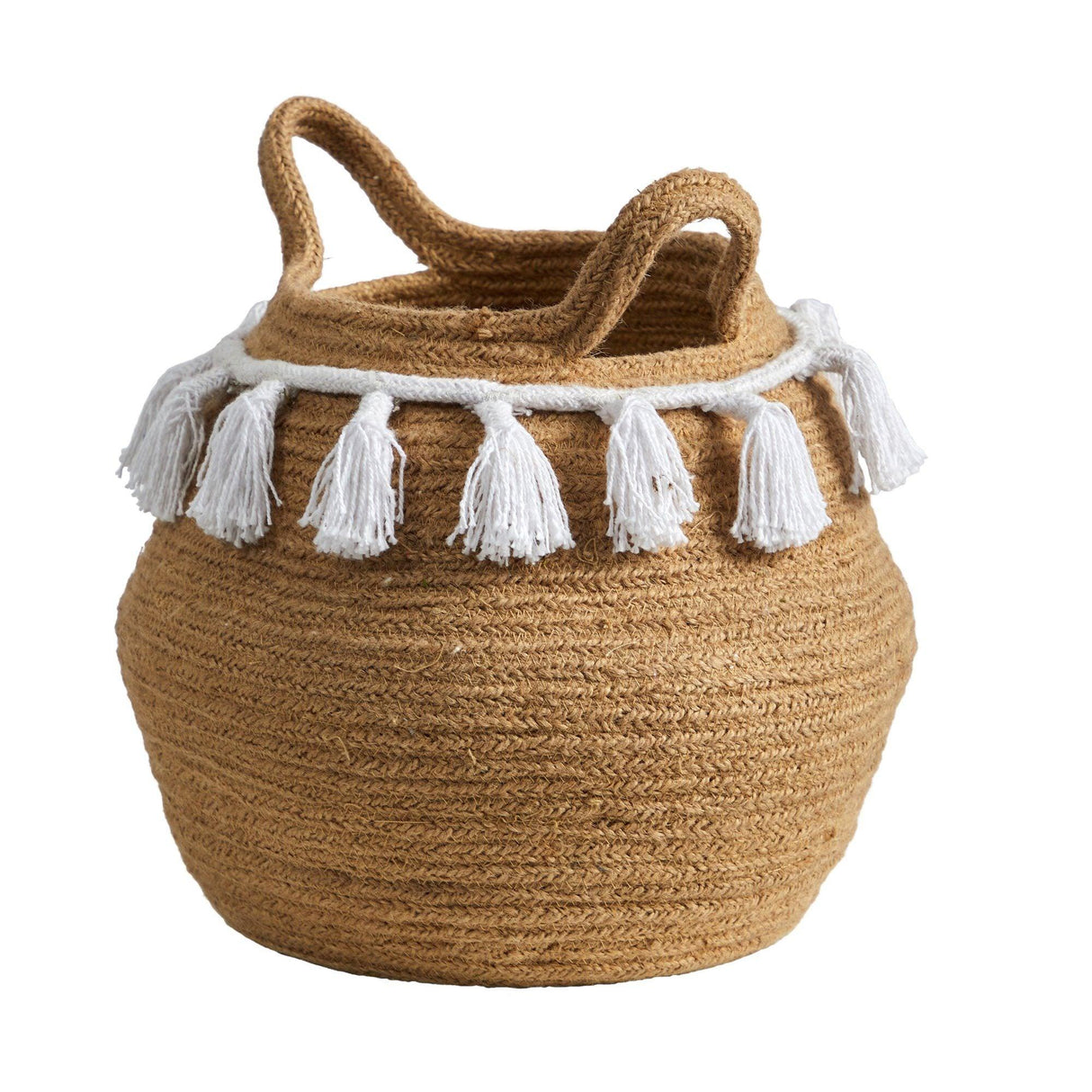 11” Boho Chic Handmade Natural Cotton Woven Planter with Tassels by Nearly Natural - Vysn