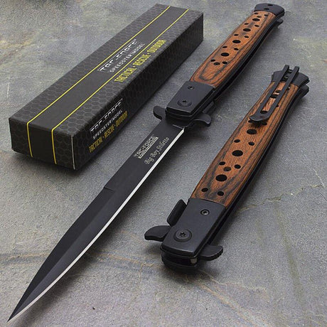 12.5" STILETTO WOOD TAC FORCE SPRING ASSISTED FOLDING KNIFE Blade Pocket Open by Plugsus Home Furniture - Vysn