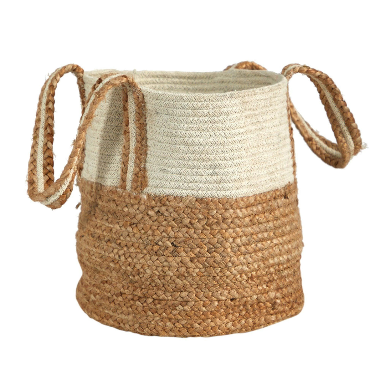 14” Boho Chic Basket Natural Cotton and Jute with Handles by Nearly Natural - Vysn