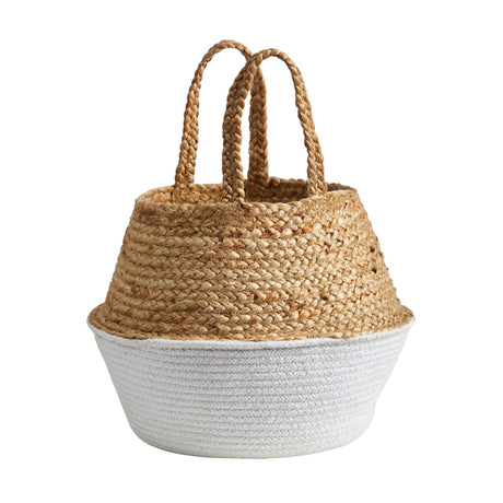 14” Boho Chic Handmade Cotton & Jute White Woven Planter by Nearly Natural - Vysn