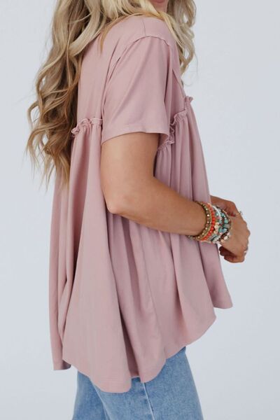 Frill Round Neck Short Sleeve T-Shirt