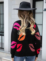 Lip V-Neck Drop Shoulder Sweater