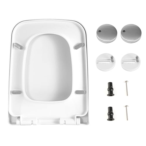 Square Toilet Seat with Grip-Tight Seat Bumpers Heavy-Duty Quiet-Close Quick-Release Easy Cleaning White UK - White