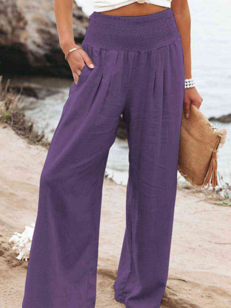 Full Size Smocked Waist Wide Leg Pants