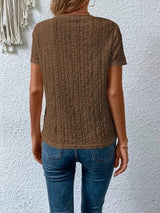 Eyelet Round Neck Short Sleeve T-Shirt