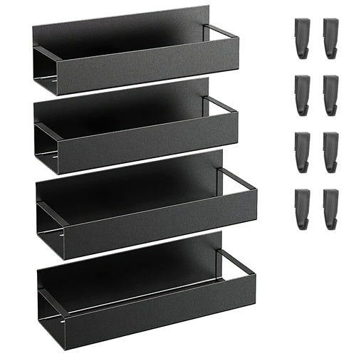 4Pcs Spice Rack Strong Magnetic Seasoning Storage Shelf with 8 Removable Hooks for Refrigerator Microwave Spice Storage Holder - Black