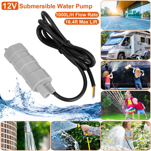 12V Submersible Water Pump with 16.4ft Max Lift 1000L/H Flow Rate for Garden Sprinklers Lawn Shower Tour Vehicles