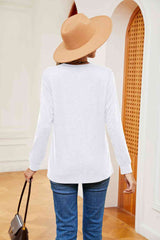 Buttoned Notched Neck Long Sleeve Top