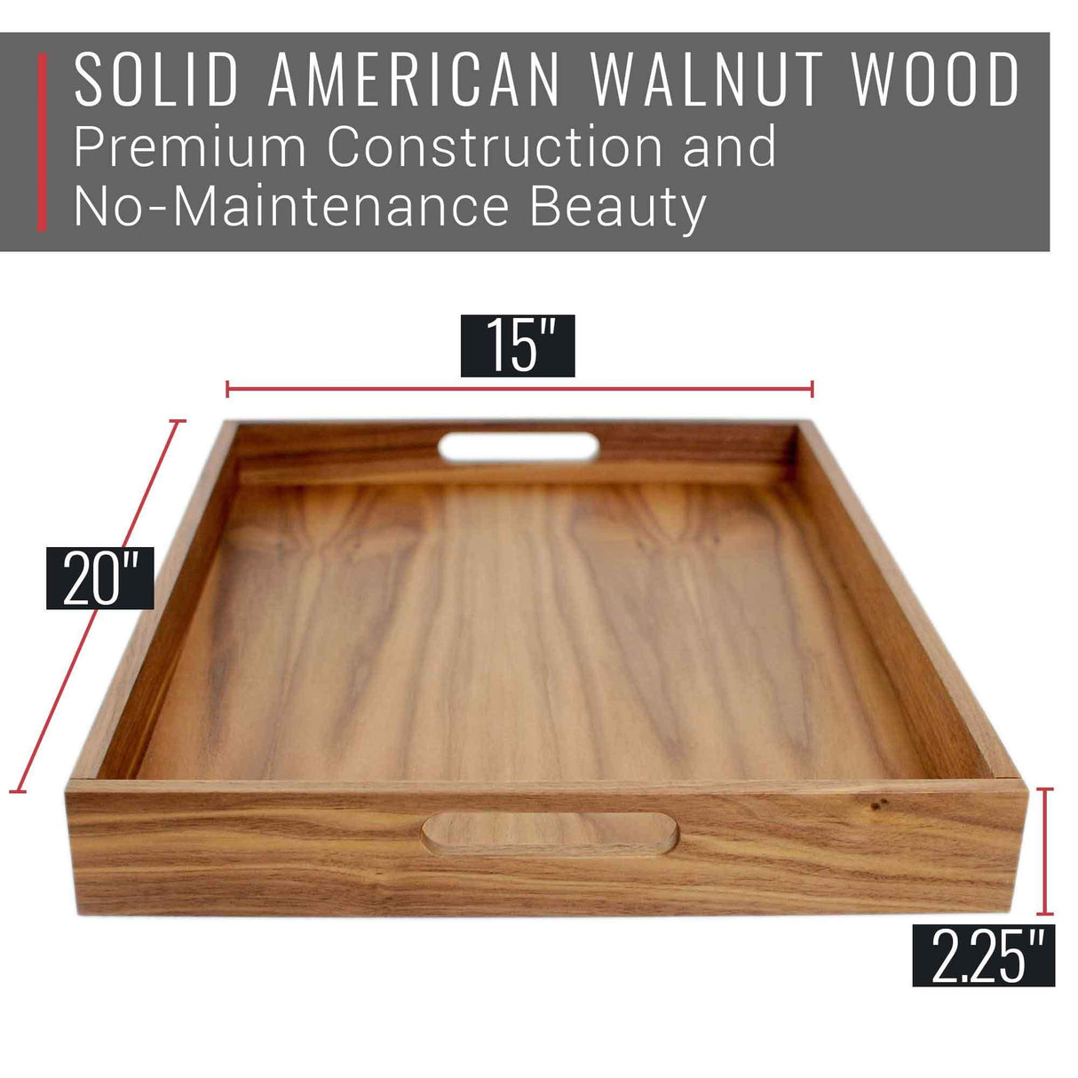 20 x 15 Inch Rectangular Walnut Wood Serving and Coffee Table Tray with Handles by Virginia Boys Kitchens - Vysn