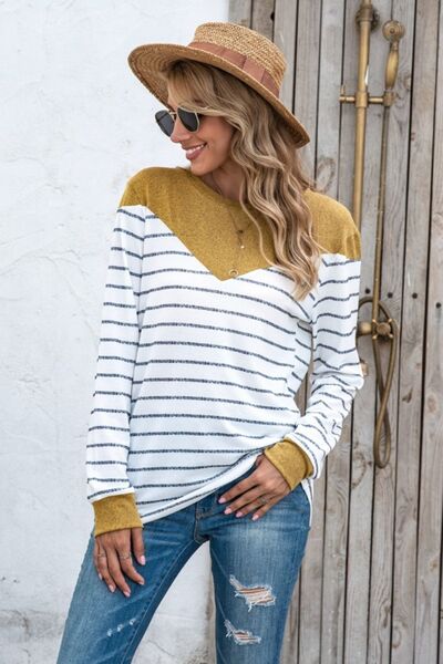 Striped Round Neck Long Sleeve T-Shirt