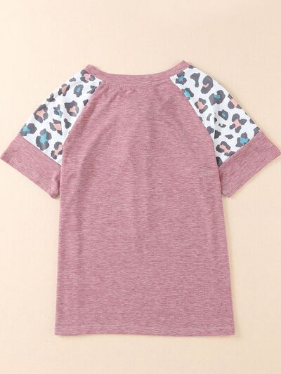 Lace-Up Leopard Short Sleeve T-Shirt