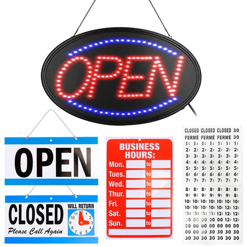 LED Open Sign 22.64x13.78In Business Neon Open Sign Advertisement Board with Steady Flashing Modes Business Hours and Open Closed Sign - Black