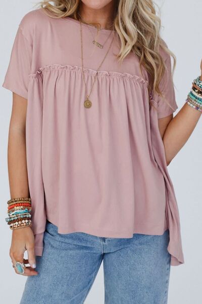 Frill Round Neck Short Sleeve T-Shirt