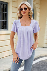 Eyelet Square Neck Short Sleeve T-Shirt