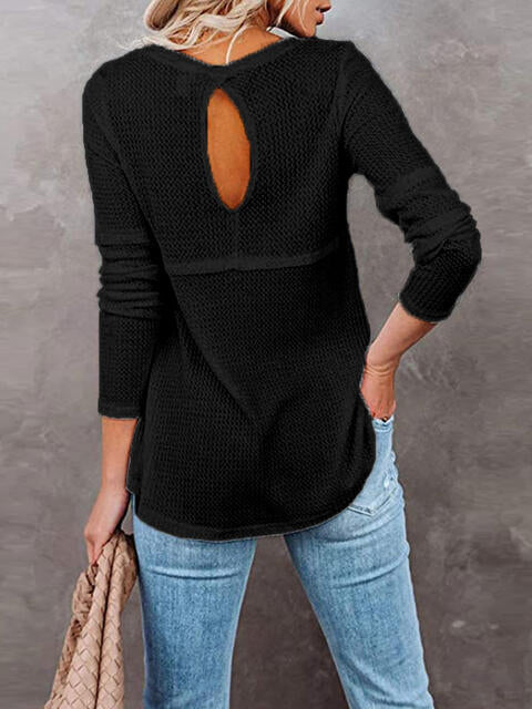 Cutout Round Neck Long Sleeve T-Shirt