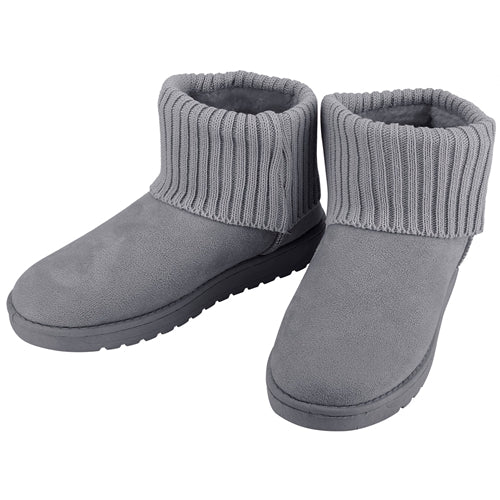 Women Lady Snow Boots Suede Mid-Calf Boot Shoe Short Plush Warm Lining Shoes w/ Anti-slip Rubber Base Knitting Design - Gray - 6