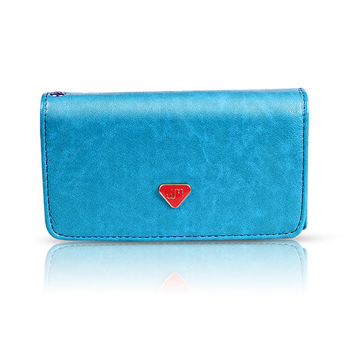 Women Wristlet Wallet PU Leather Lady Purse Credit Card Holder 4 Card Slots 3 Money Pouches 1 Coin Pocket - Blue