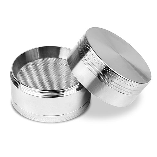 Magnetic Herb Spice Tobacco Grinder 2-inch 4-Piece Zinc Alloy Crusher Kitchen Mill with Pollen Scraper - Silver