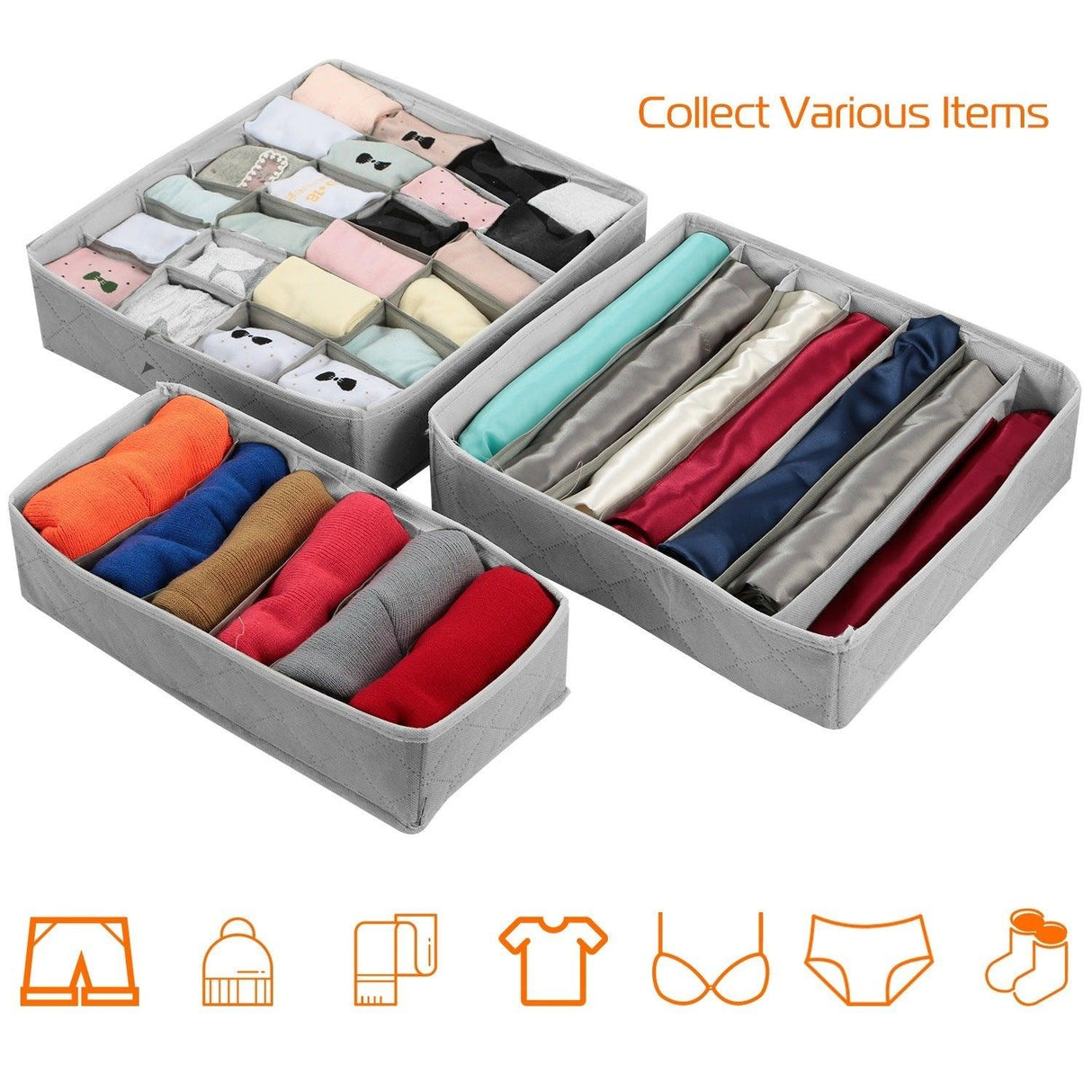 3 Pack Sock Organizer Box Foldable Damp Proof Storage Drawers With Multi-cells by Blak Hom - Vysn