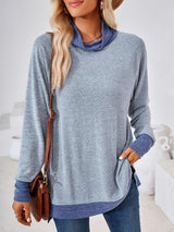 Contrast Mock Neck Long Sleeve T-Shirt