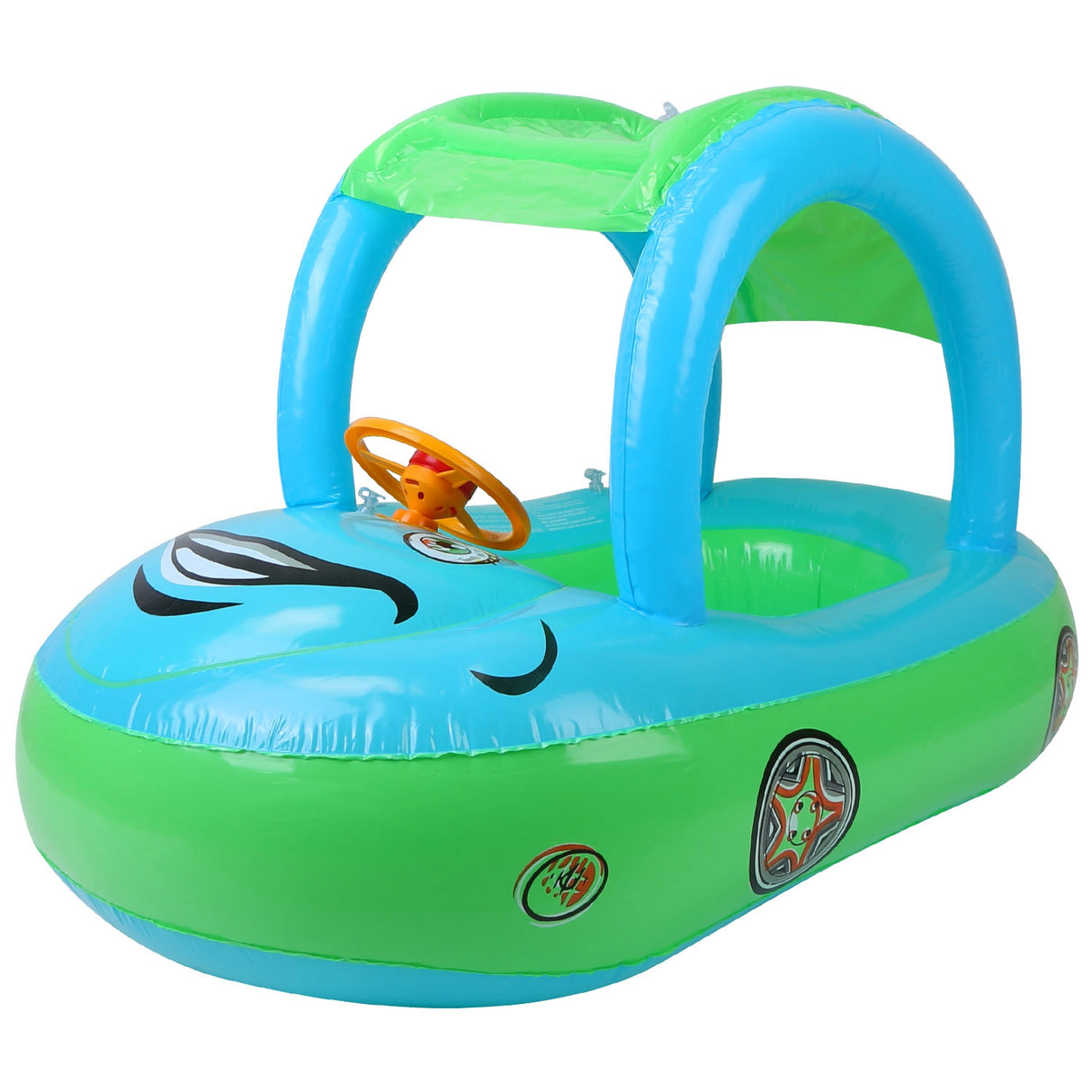 Baby Inflatable Pool Float Car Shaped Toddler Swimming Float Boat Pool Toy Infant Swim Ring Pool with Sun Protection Canopy for 1-3 Year-Old Kids Infa - Light Blue