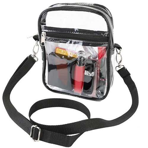 Clear Crossbody Bag Stadium Approved Clear Purse Transparent Small Shoulder Bag See Through Zip Pouch Tote Bag Handbag 44OZ w/ Adjustable Strap - Black