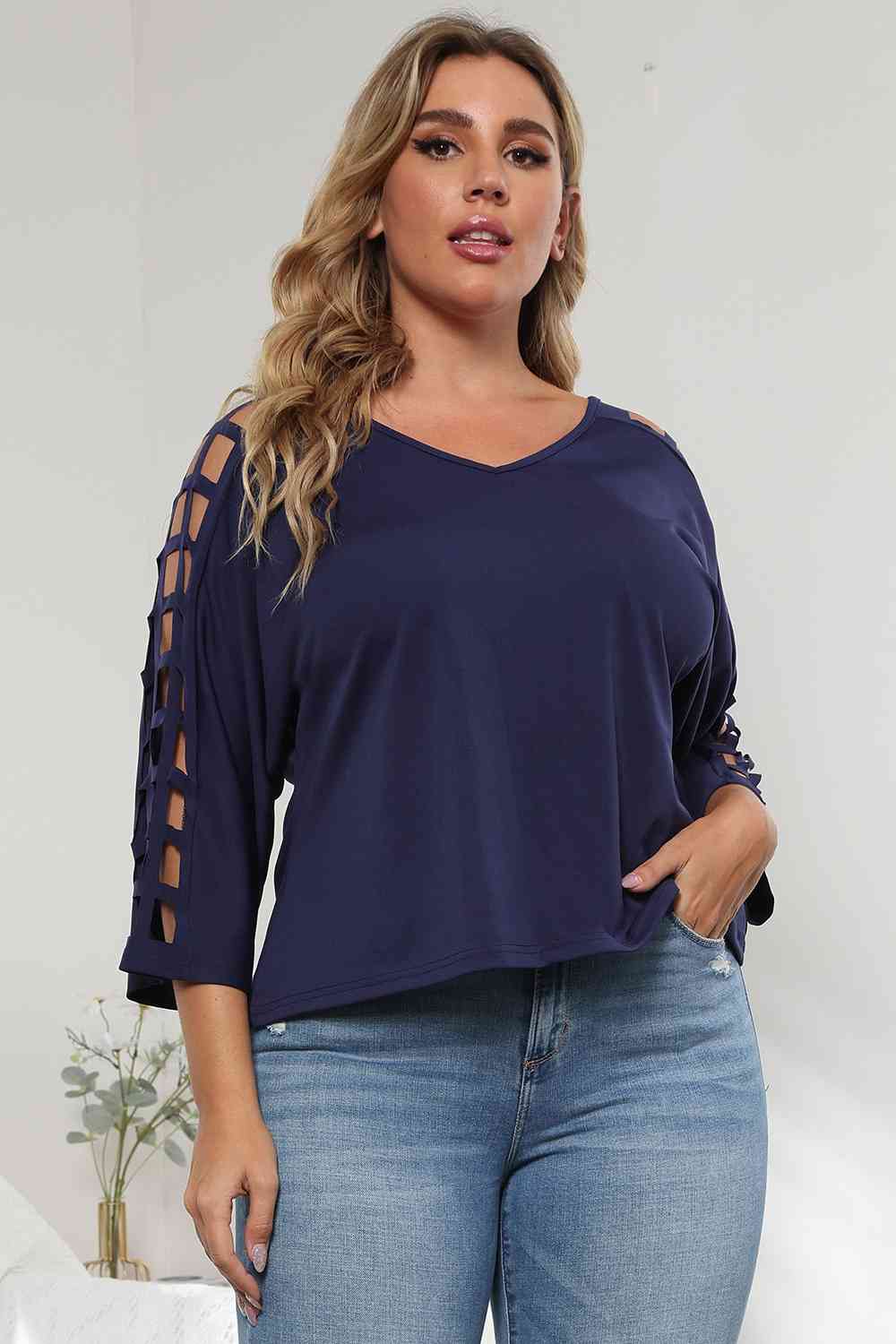 3/4 Sleeve Cutout Detail Top