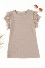 Lace Detail Round Neck Cap Sleeve T-Shirt