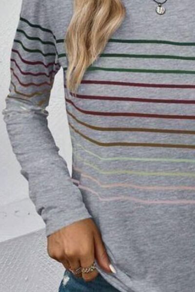 Striped Round Neck Long Sleeve T-Shirt