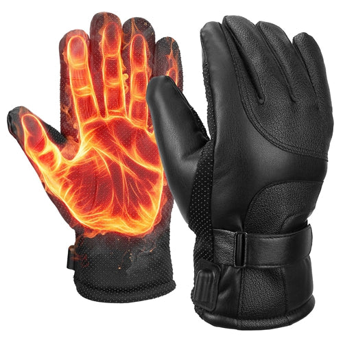 Electric Heated Gloves USB Plug Touchscreen Thermal Gloves Leather Windproof Winter Hands Warmer Unisex for Outdoor Motorcycle Cycling Skiing - Black