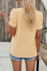 Eyelet Square Neck Puff Sleeve T-Shirt