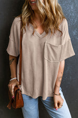 Textured V-Neck Dropped Shoulder T-Shirt