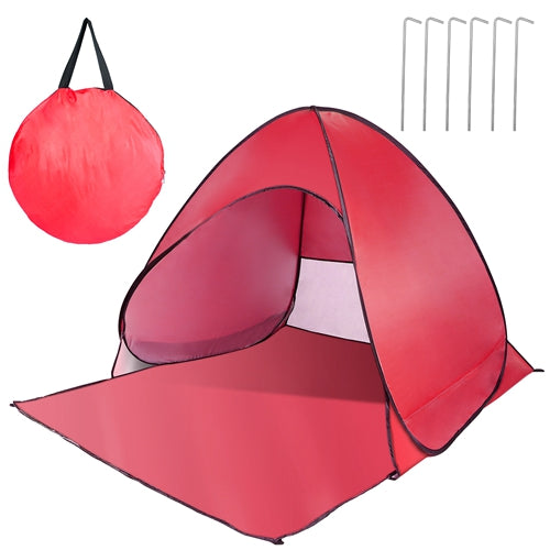 Pop Up Beach Tent Sun Shade Shelter Anti-UV Automatic Waterproof Tent Canopy for 2/3 Man w/ Net Window Storage Bag for Outdoor Beach Camping Fishing P - Red