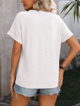 Eyelet Notched Short Sleeve T-Shirt