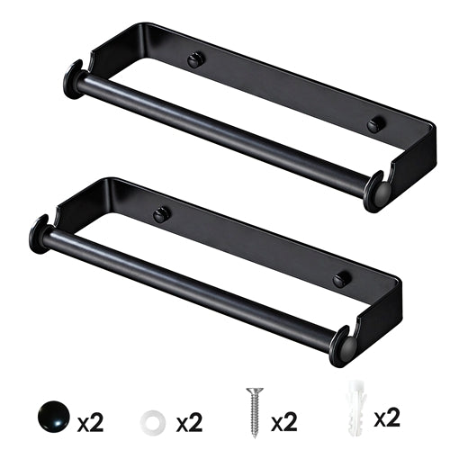 2 Pack Wall Mounted Paper Towel Holder Under Cabinet Paper Towel Rack for Bathroom Kitchen Pantry Sink Balcony Aluminum Toilet Paper Holder - Black