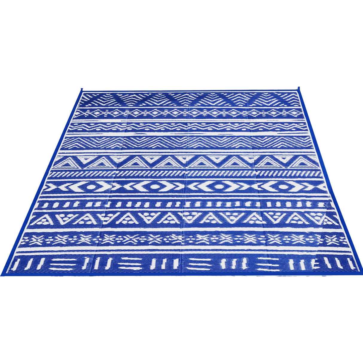 4.98x8FT Reversible Outdoor Rug Waterproof Mat with Storage Bag Portable Plastic Carpet Indoor Outdoor Activity for Picnic Patio Deck RV Trip Blue & W - Blue - 5 x 8ft