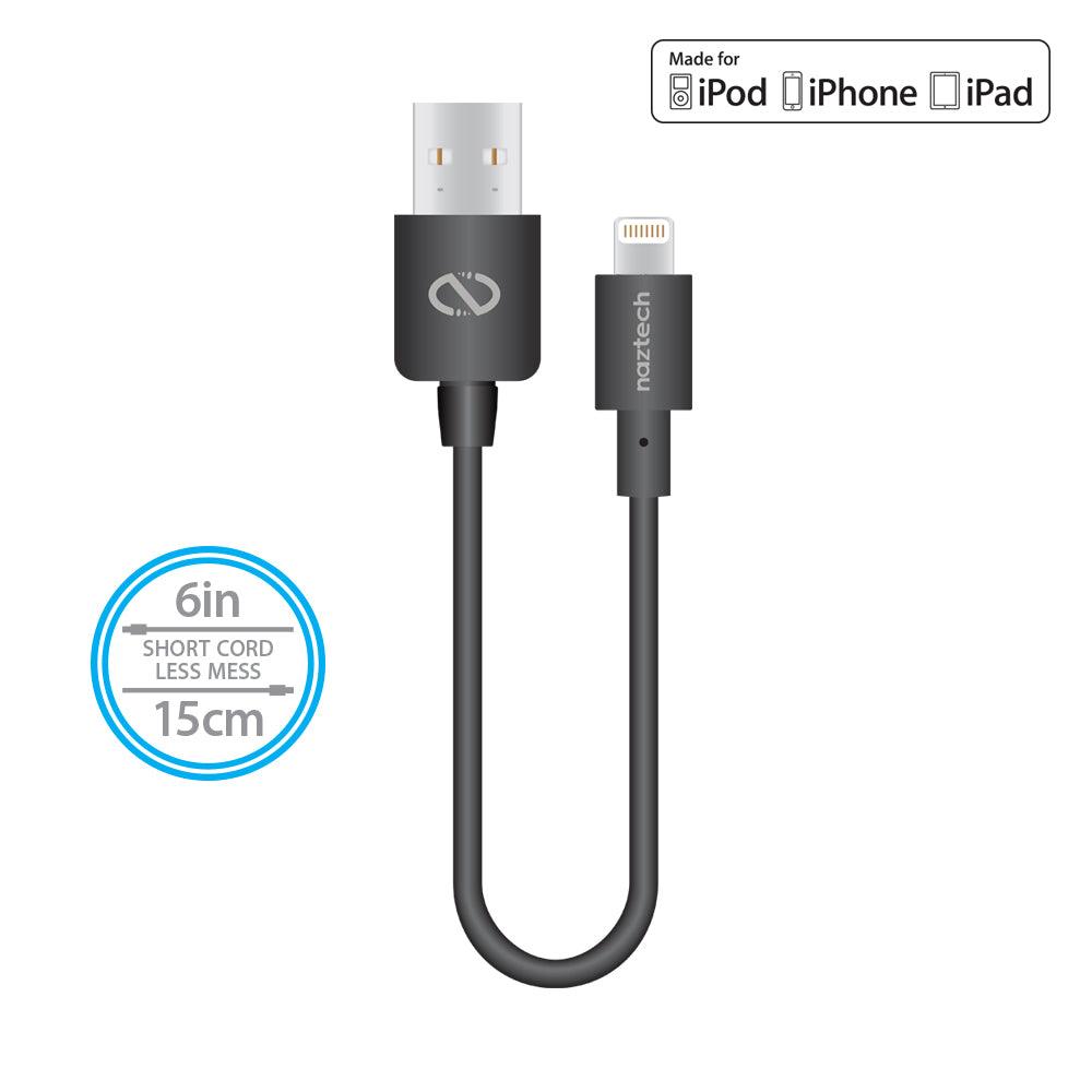 MFi Lightning Charge/Sync USB Cable 6in Black - Vysn