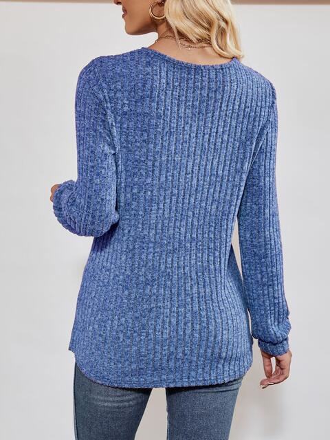 V-Neck Ribbed Long Sleeve Top