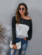 Color Block Round Neck Long Sleeve T-Shirt