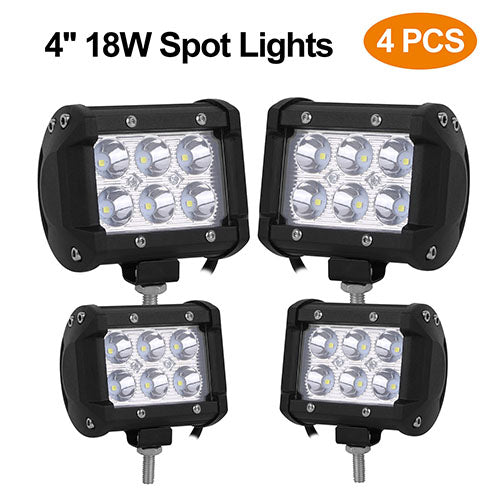 4 PCS 4” 18W Dual Row LED Waterproof Spot Light Pod Cube Light - Black