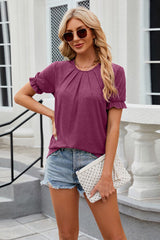 Round Neck Flounce Sleeve T-Shirt