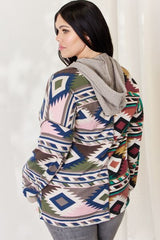 Celeste Full Size Geometric Exposed Seam Drawstring Hoodie