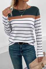 Striped Round Neck Long Sleeve T-Shirt