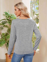 Buttoned Round Neck  Long Sleeve T-Shirt