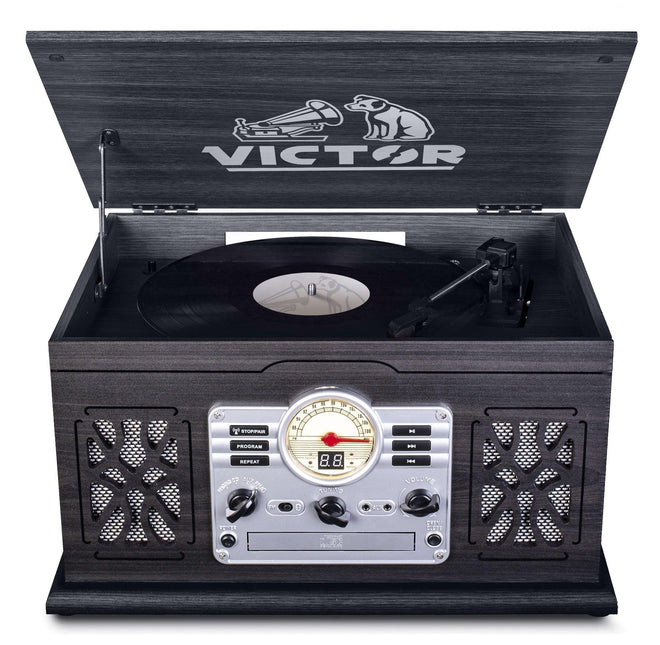 State 7-in-1 Wood Music Center with 3-Speed Turntable & Dual Bluetooth - Vysn