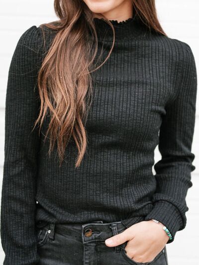 Textured Mock Neck Long Sleeve T-Shirt