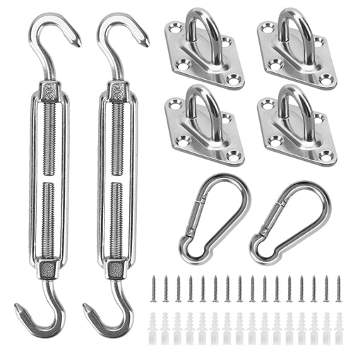 Sun Shade Sail Hardware Kit Stainless Steel Canopy Installation Kit Fixing Accessory for Rectangular Square Shade Sail Installation - Silver