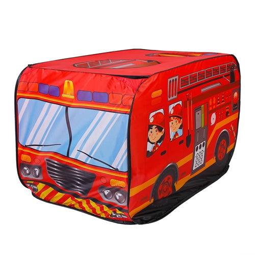 Kids Play Tent Foldable Pop Up Fire Truck Tent Portable Children Baby Play House W/ Carry Bag For Indoor Outdoor Use - Red