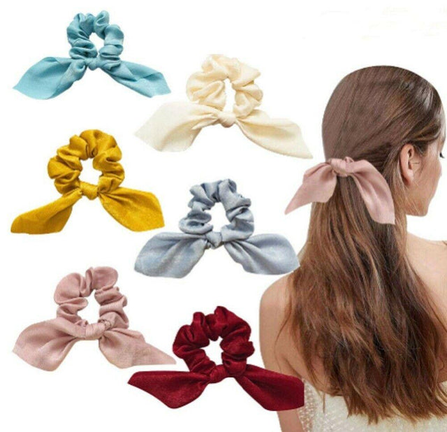 6 Pcs Satin Scrunchies Elastic Hair Band Bow Hair Scarf Girl Hair Tie Hair Rope by Plugsus Home Furniture - Vysn