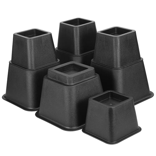 8Pcs Furniture Risers 500kg 1100lbs Capacity Bed Lifters Adjustable Couch Table Chair Risers - Black